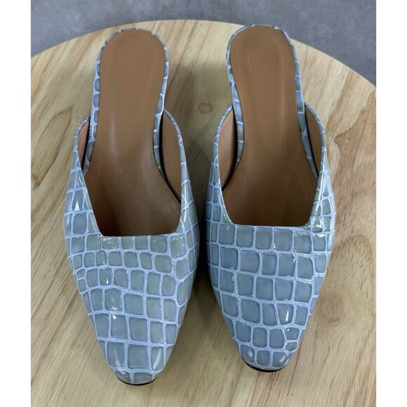 LOQ Carmen Crocodile Effect Mule Leather Flat Slide Sandal Size 38 US 7.5